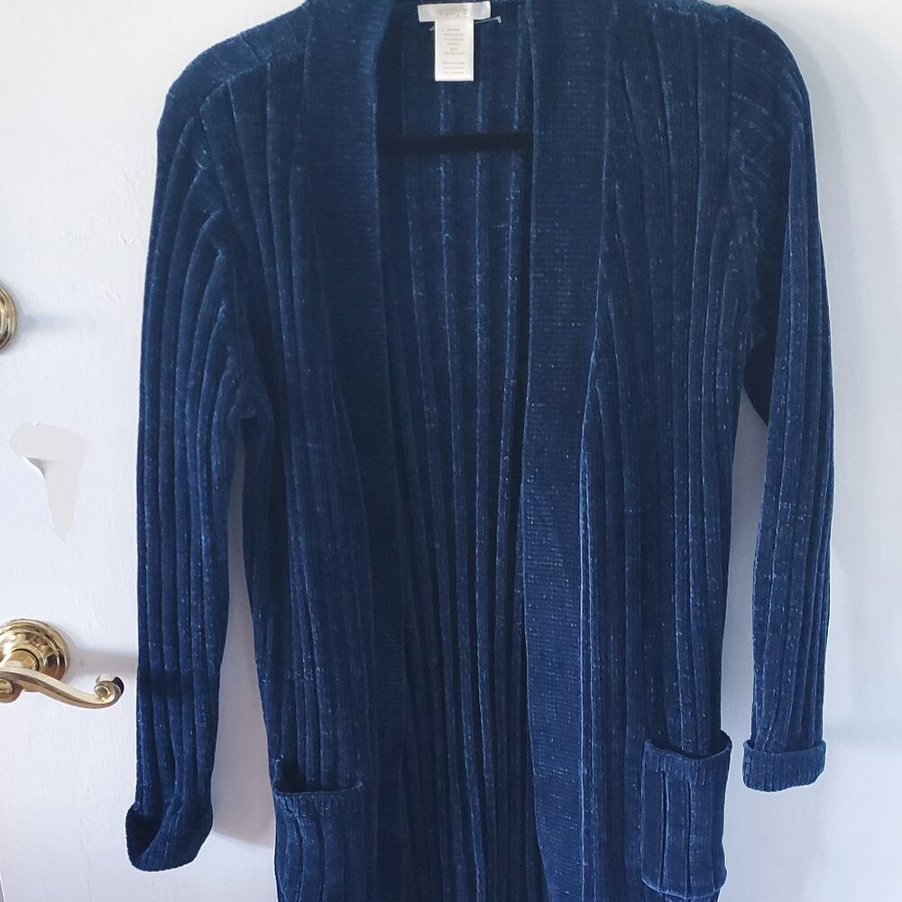 Long, plush, chenille cardigan